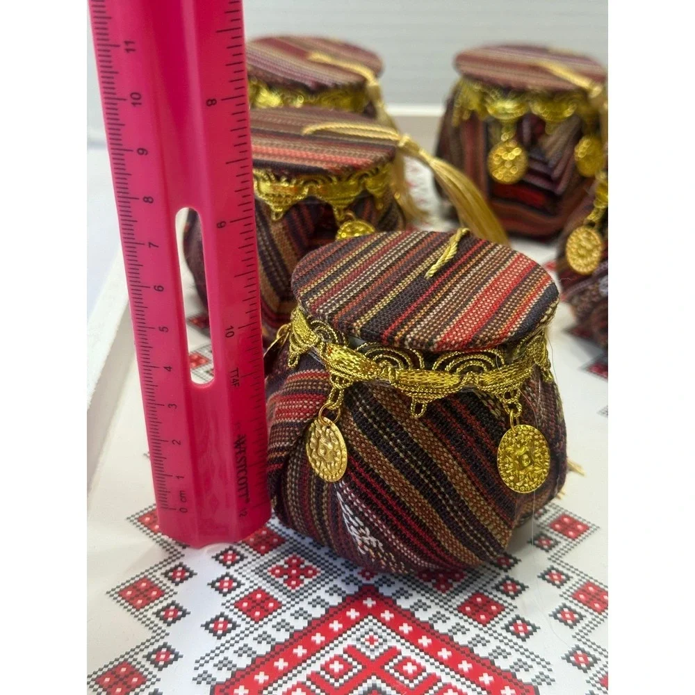 Set of 10 Decorative plastic Jars with Fabric Lids and Embellishments‎